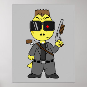 Tyrannosaurus rex verkleed als de terminator. poster