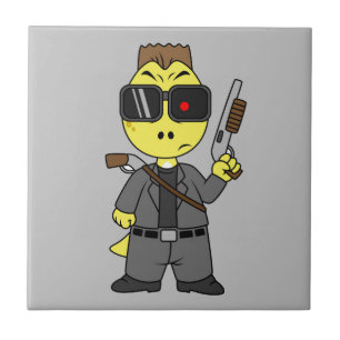 Tyrannosaurus rex verkleed als de terminator. tegeltje