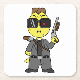 Tyrannosaurus rex verkleed als de terminator. vierkante kartonnen onderzetter