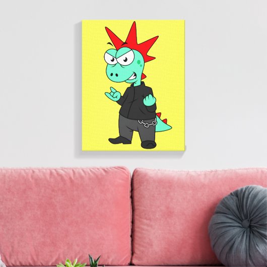 Tyrannosaurus rex verkleed als een Punk. Canvas Afdruk (Insitu (Woonkamer))