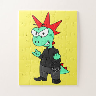 Tyrannosaurus rex verkleed als een Punk. Legpuzzel
