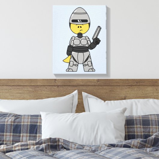 Tyrannosaurus rex verkleed als robocop. canvas afdruk (Insitu (Slaapkamer))
