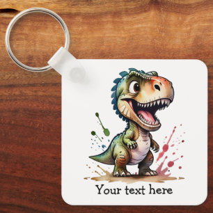 Tyrannosaurus rex Waterverf splash gepersonaliseer Sleutelhanger