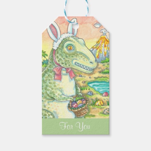 TYRANNOSAURUS T REX EASTER BUNNY GIFT LABELS Set Cadeaulabel (Voorkant)