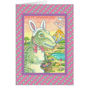 TYRANNOSAURUS T REX EASTER BUNNY NOTE CARTE VERSE