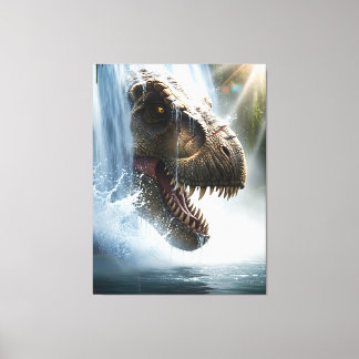 Tyrannosaurus T Rex in een waterval Canvas Afdruk