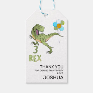 Tyrannosaurus Three Rex Dino 3e verjaardag Cadeaulabel
