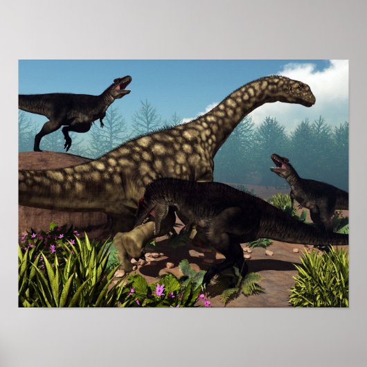 Tyrannotitan valt een argentinosaurus dinosaur aan poster (Voorkant)