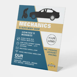 Tyre Change, Auto Mechanic & Repairs Advertising Reclamebord Met Voetstuk