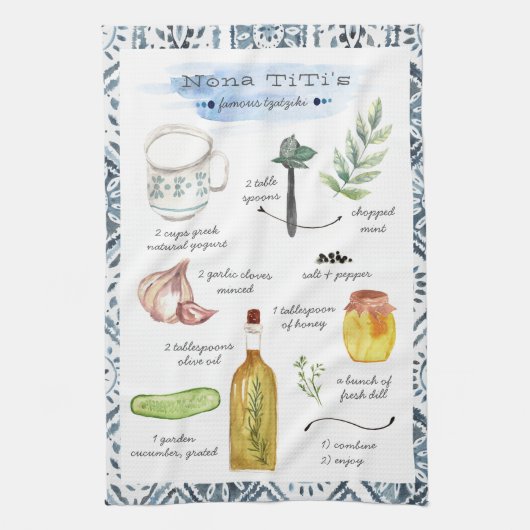 Tzatziki Waterverf Recipe Heirloom Tea Towels Theedoek (Verticaal)