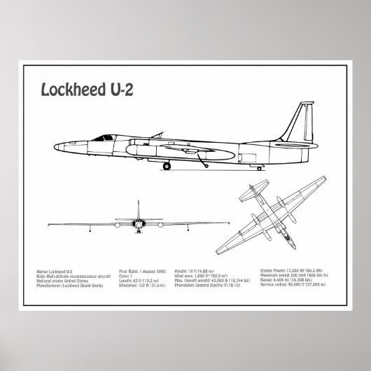 U-2 Dragon Lady - Vliegtuig Blauwdruk Plannen BD Poster (Voorkant)