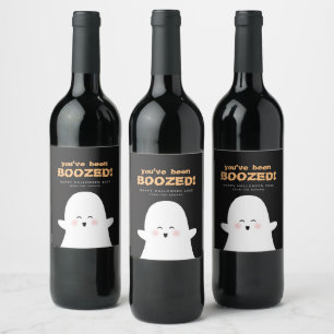 U bent een geBoosd Halloween Cute Ghost Wine Label Wijn Etiket