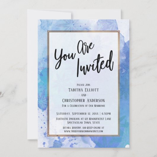 U bent uitgenodigd Gouden rand Abstract Blauwe spe Kaart (Voorkant)