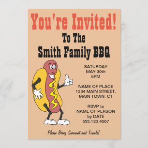 U bent uitgenodigd voor de BBQ Hot Dog Cartoon Kaart