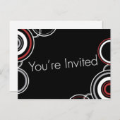 U bent uitgenodigd - Zwarte & Rode Cirkels Uitnodiging Briefkaart (Voorkant / Achterkant)