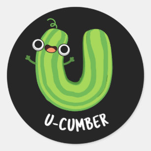 U-cumber Grappige Komkommer Pun Donker BG Ronde Sticker