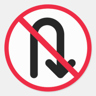 U Draai Verboden Teken   Klassieke ronde Stickers