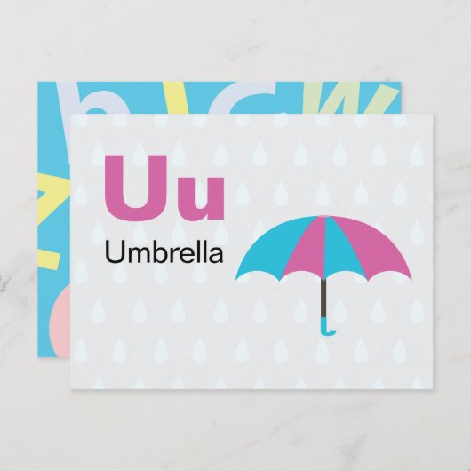 U est pour Umbrella - Carte Flash Alphabet (Devant / Derrière)