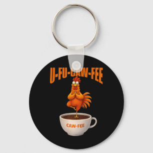 U-fu Caw-fee Grappige Yoga Kip Coffee Meditatie Sleutelhanger