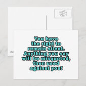 U hebt het recht om te zwijgen briefkaart (Voorkant / Achterkant)