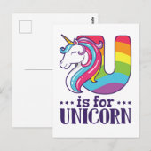 U is voor Unicorn Alphabet Briefkaart (Voorkant / Achterkant)