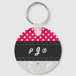 U kiest Achtergrond Kleur Polka Dots Wit Sleutelhanger