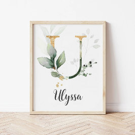 U Letter Monogram Groene Nursery Naam Muurprint Poster
