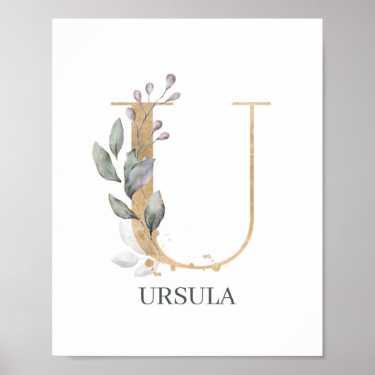 U Monogram Floral Aangepast Poster (Voorkant)