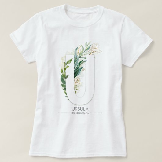 U Monogram Gold Greenery laat Elegant over T-shirt (Design voorkant)