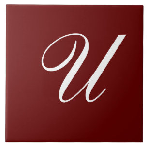 U Monogram Initiaal Wit op Maroon Tegeltje
