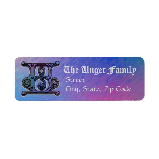 U Monogram "Oude Wereld Blauw" ontwerp Adreslabels Etiket (Voorkant)