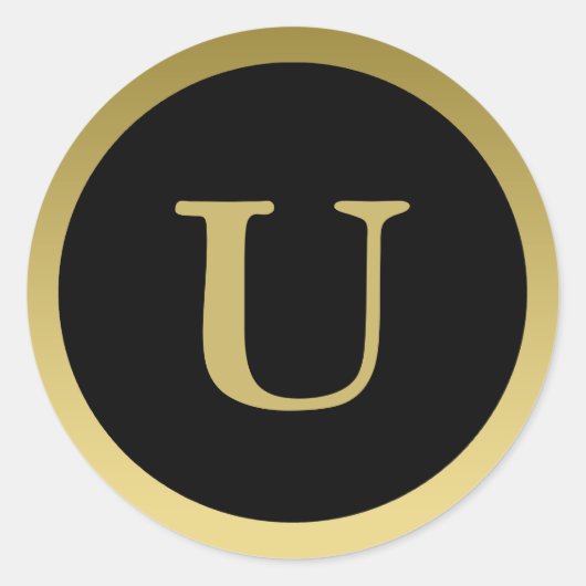 U: Monogram U Elegant Gold en Zwarte Sticker (Voorkant)