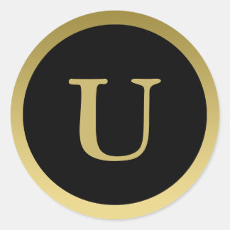 U :: Monogram U Elegante Gouden en Zwarte Sticker