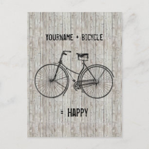 U plus fiets staat gelijk aan Happy Antiek Wooden Briefkaart