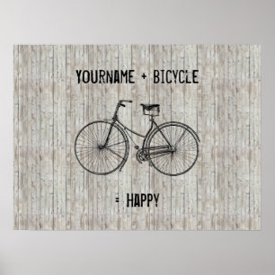 U plus fiets staat gelijk aan Happy Antiek Wooden  Poster
