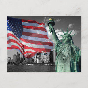 U.S.A.: Lady Liberty, Amerikaanse vlag, NYC Briefkaart