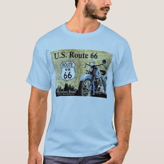 "-U.S. Route 66 met Motorcycle Ad" T-shirt (Voorkant)