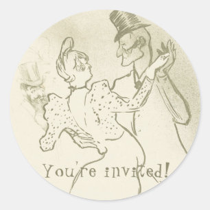 U wordt uitgenodigd Lautrec - Dansend paar Ronde Sticker