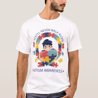 U zult Loop nooit alleen voor autisme bewustzijn T-shirt