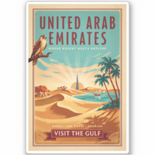 UAE Dubai valk woestijn illustratie reis kunst Sticker