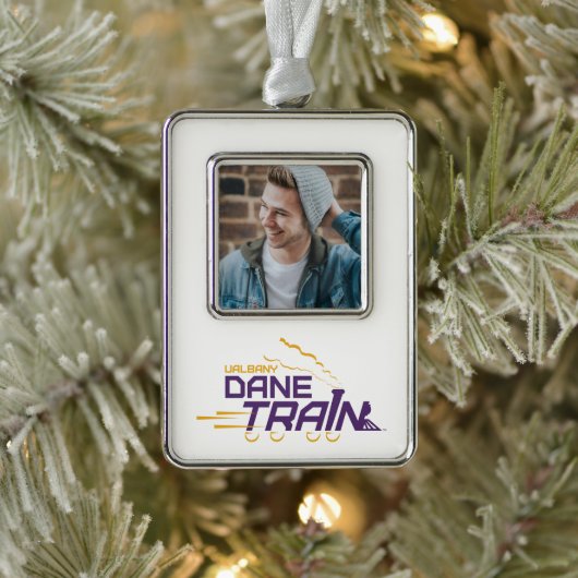 UAlbany Dane Train Logo Verzilverd Kader Ornament (Boom)