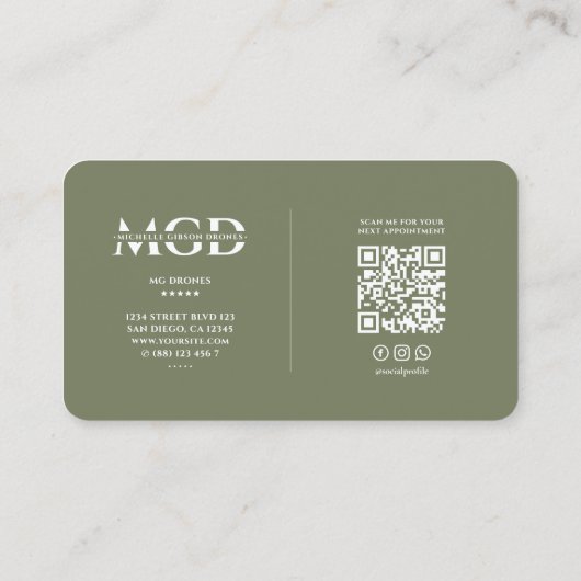 UAV Drone Pilot Operator Elegant Sage Modern Visitekaartje (Achterkant)