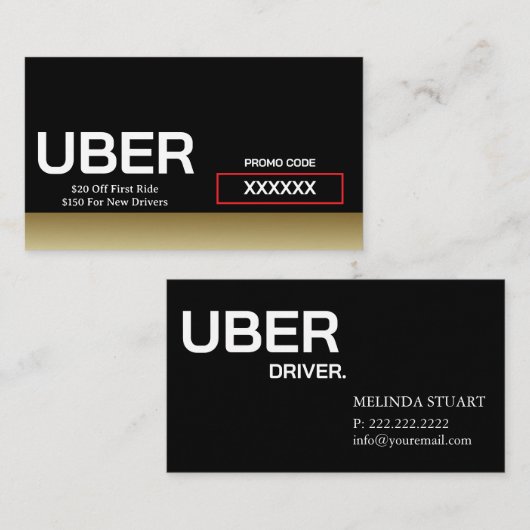 Uber Driver Modern Gold Border Reference Visitekaartje (Voorkant / Achterkant)