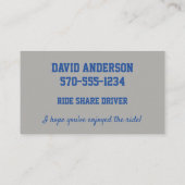 Uber Lyft Driver Blue en Grey License Bord Visitekaartje (Achterkant)