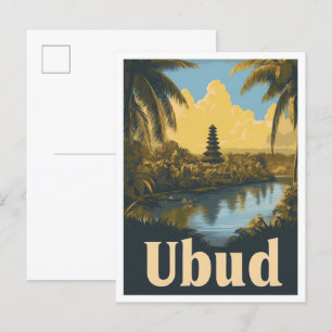 Ubud Bali Indonesië Vintage Travel Illustratie Briefkaart