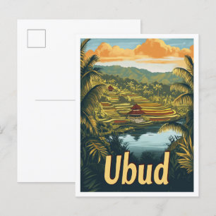 Ubud Bali Indonesië Vintage Travel Illustratie Briefkaart