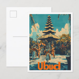 Ubud Bali Indonesië Vintage Travel Illustratie Briefkaart