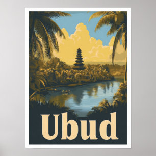Ubud Bali Indonesië Vintage Travel Illustratie Poster
