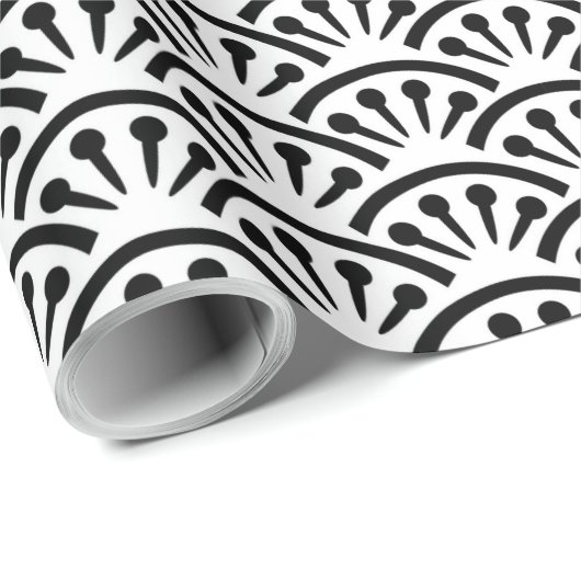 Uchiwa Black en White Japans fan Pattern Cadeaupapier (Rol Hoek)