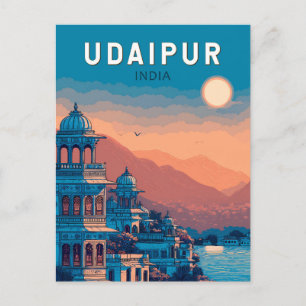Udaipur India Illustratie Reizen Art Vintage Briefkaart